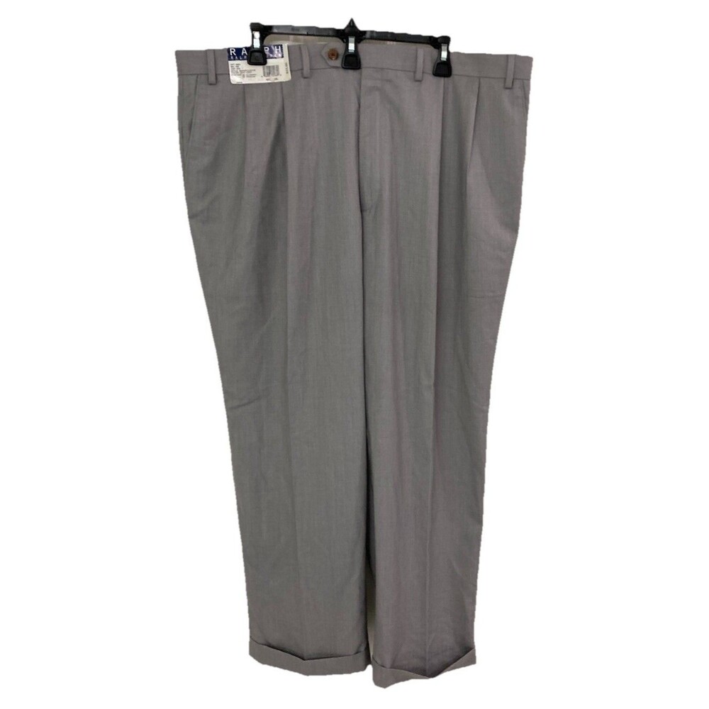 Men's Ralph Lauren Dress Pants Straight Leg Pleated Hemmed Gray Size 42x29 NWT